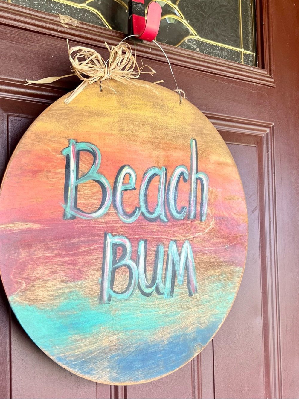 Beach Bum Round Wood Wall Hanging - Multicolor 18 inch door hanger RV vacation